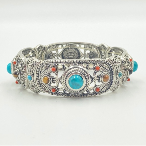 Graziano bracelet boho best western simulated turquoise tiger eye silver tone - Picture 13 of 14
